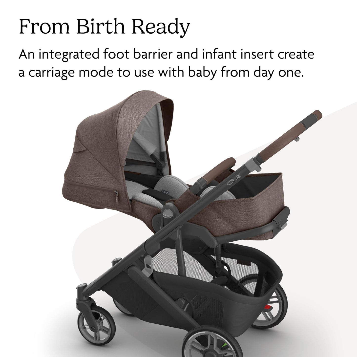 UPPAbaby Cruz V3 stroller in Greyson with reversible seat, infant insert, rain and bug shields, charcoal mélange, leather accents
