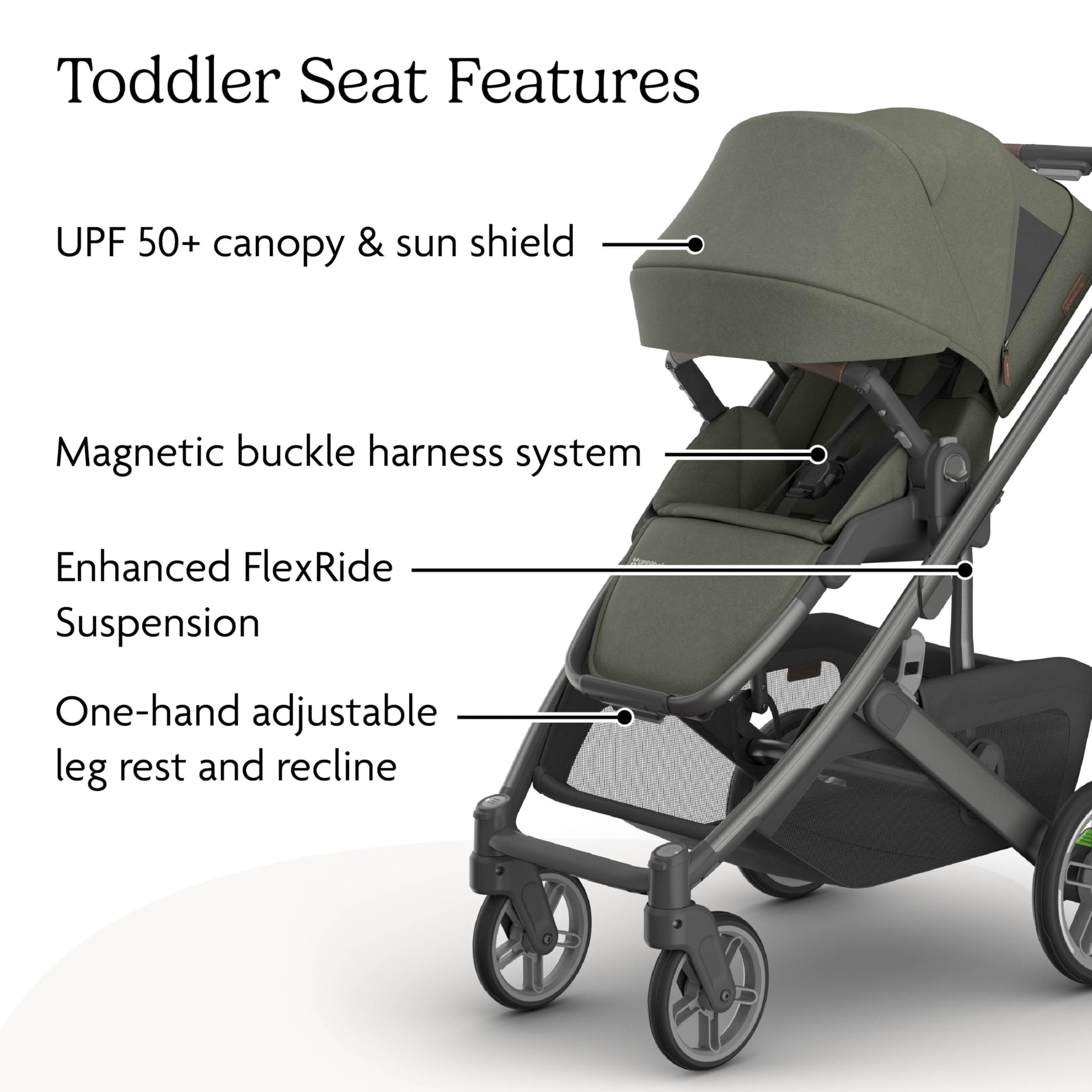 UPPAbaby Cruz V3 stroller in Greyson with reversible seat, infant insert, bug and rain shields, and carbon frame.