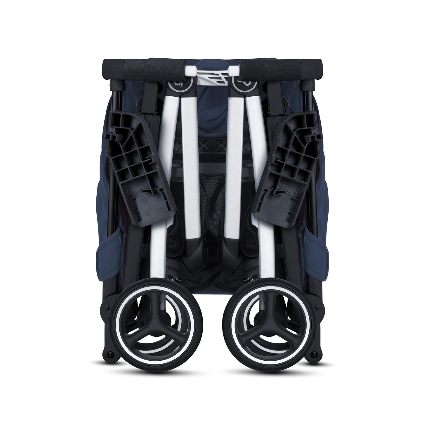 My Store gb Pockit+ All-Terrain lightweight travel stroller with canopy and reclining seat in velvet black, shown folded and open
