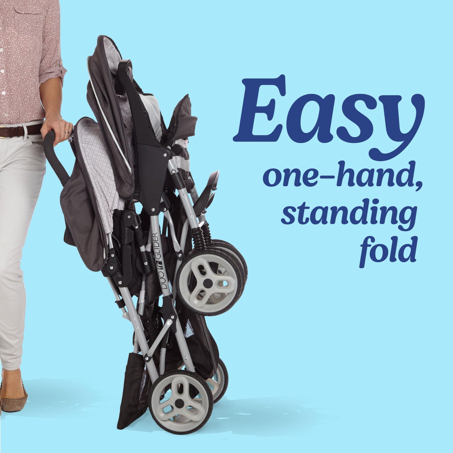 My Store Graco DuoGlider double stroller with tandem seating in Glacier, lightweight design, suitable for twins or siblings.