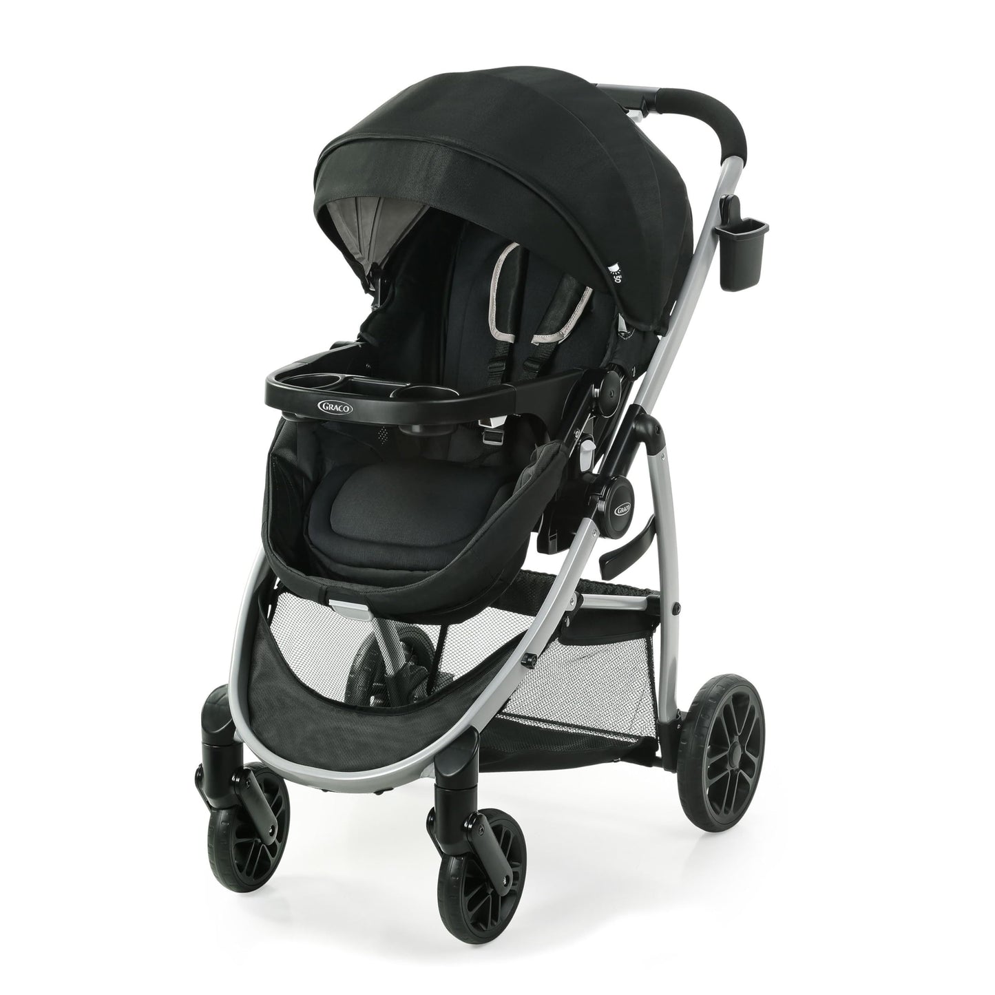 Graco Modes Pramette travel system with infant SnugRide 35 car seat and stroller in Ellington color, showing the modular design.