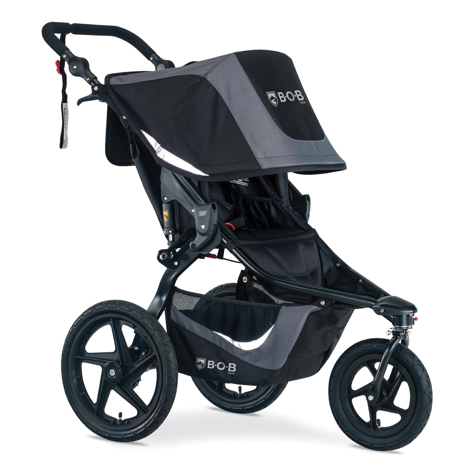 My Store BOB Revolution Flex 3.0 Duallie jogging stroller in graphite black, featuring sturdy double stroller design and adjustable handlebars.