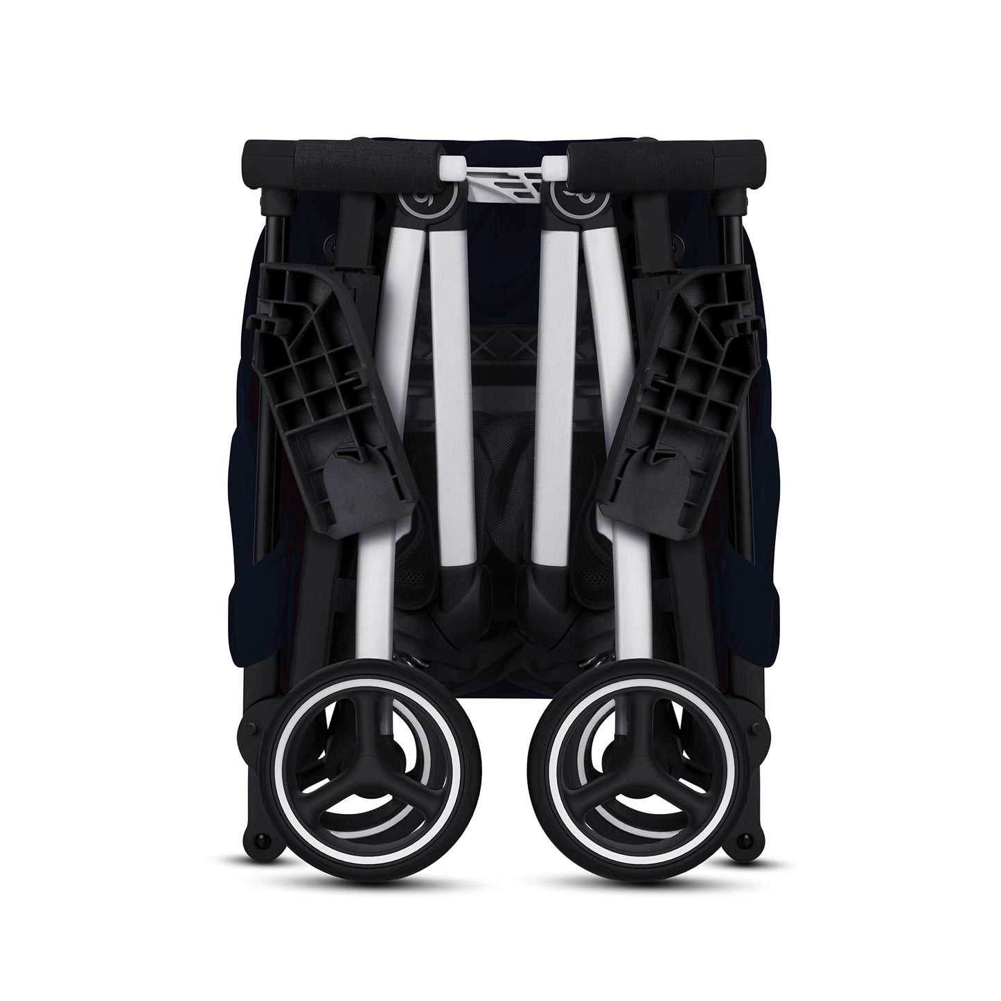 My Store gb Pockit+ All-Terrain lightweight travel stroller with canopy and reclining seat in Velvet Black, shown folded and open