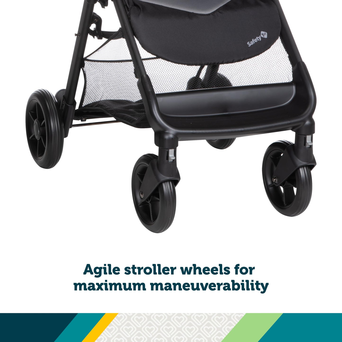 Safety 1st Smooth Ride travel system stroller with OnBoard FLX infant car seat, large canopy, ample storage, foldable, rear-facing.