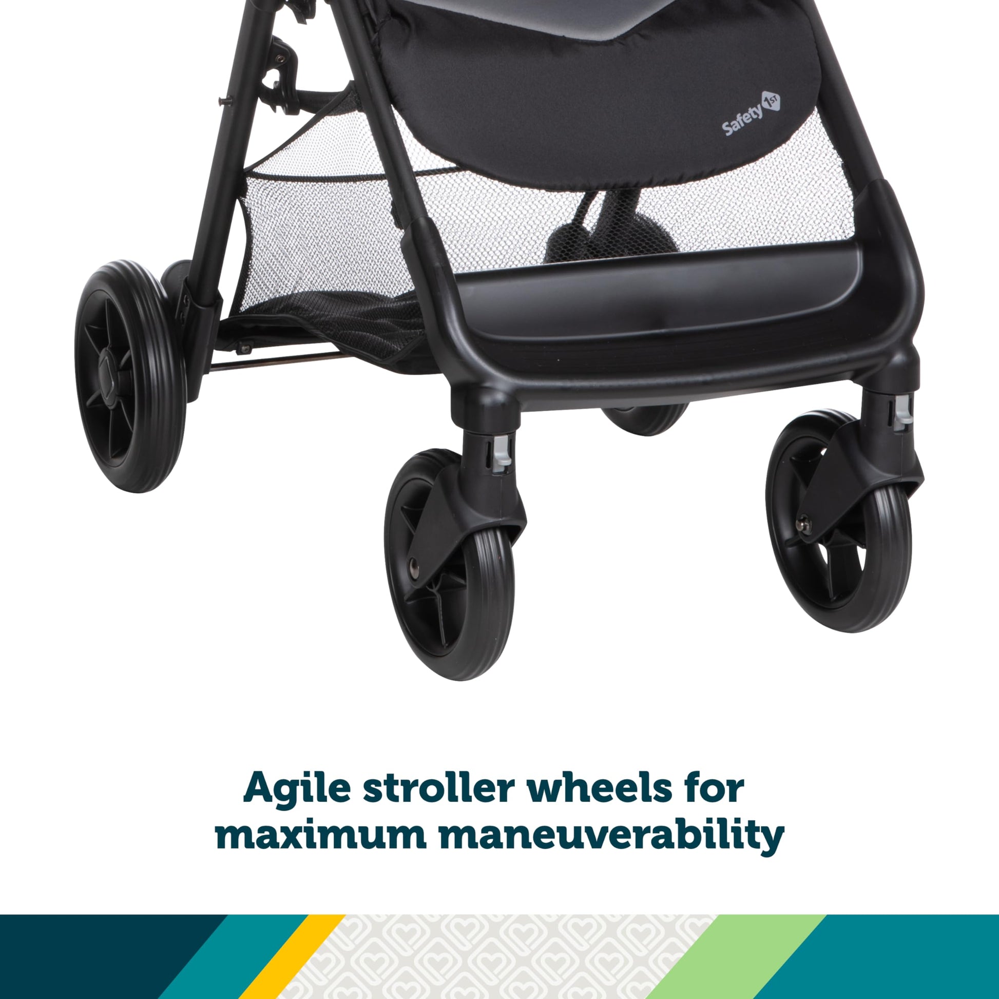 Safety 1st Smooth Ride travel system stroller with OnBoard FLX infant car seat, large canopy, ample storage, foldable, rear-facing.