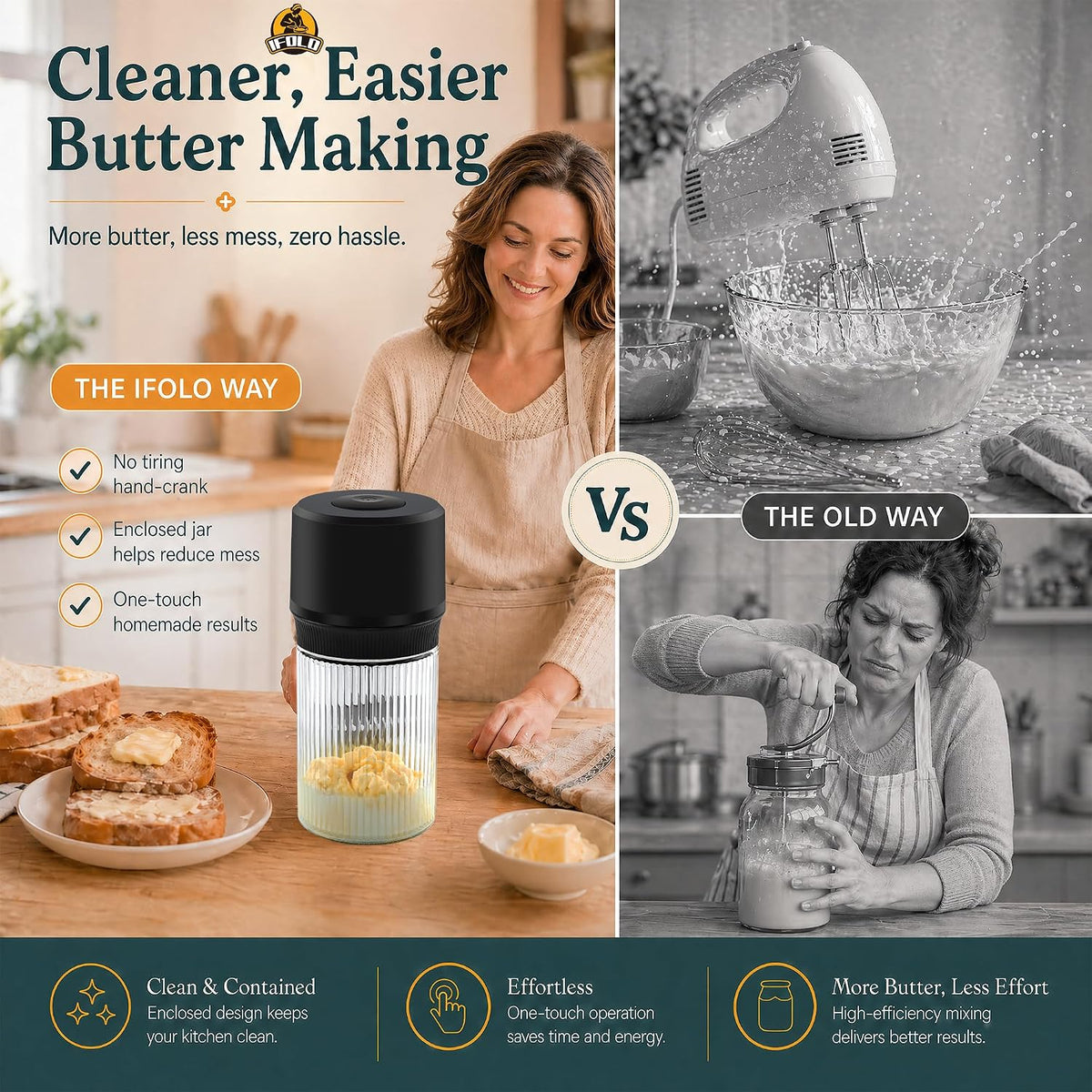 Electric Butter Churner One-Touch Maker 1L Glass Jar — image 4