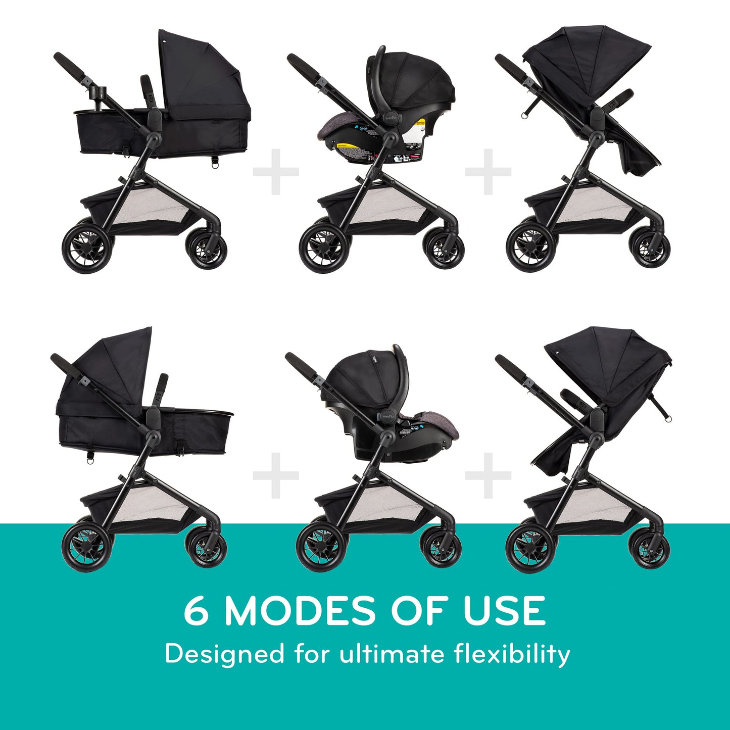 Evenflo Pivot Modular Travel System with SafeMax Car Seat, stroller with adjustable seat and safety features, suitable for infants and toddlers