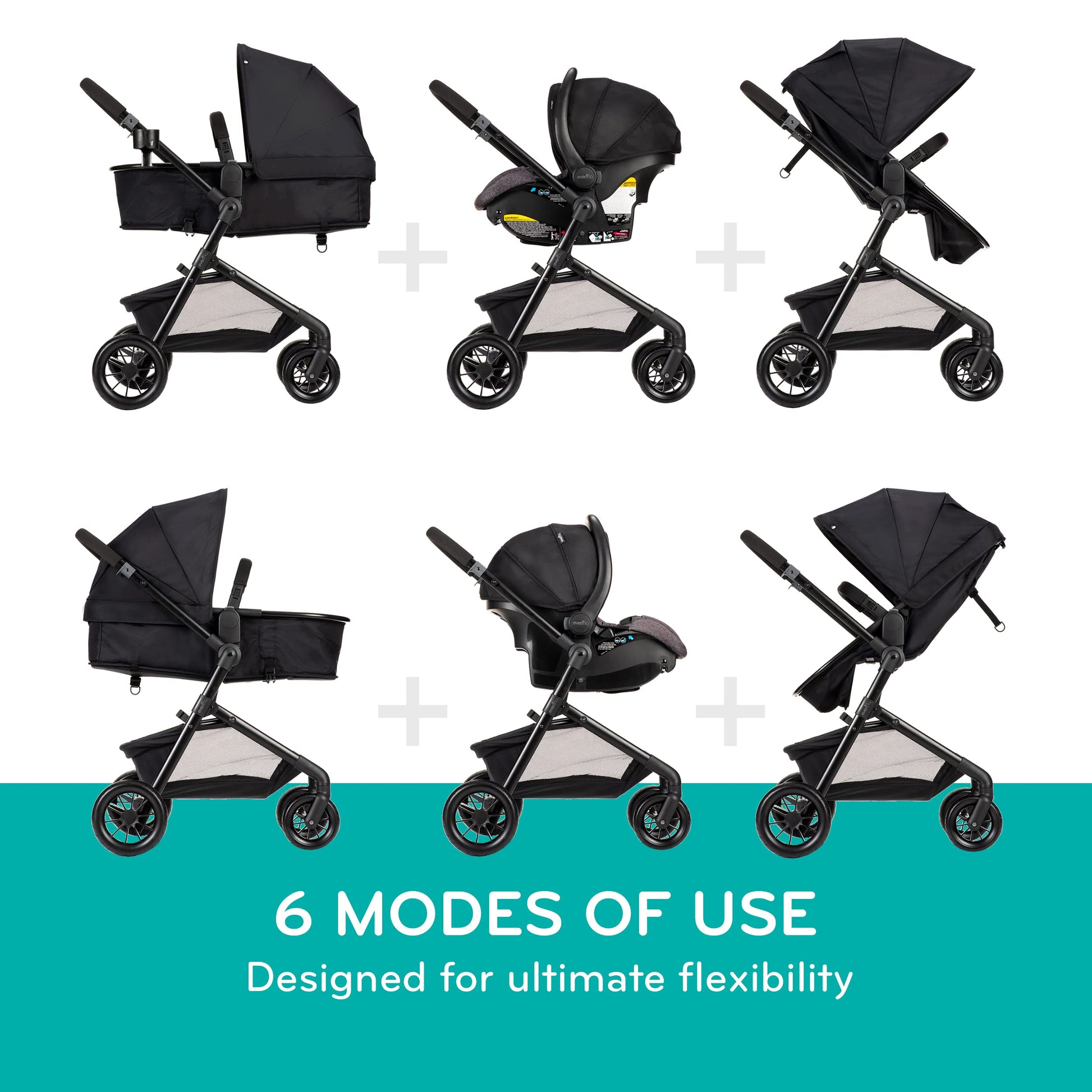 Evenflo Pivot Modular Travel System with SafeMax Car Seat, stroller with adjustable seat and safety features, suitable for infants and toddlers