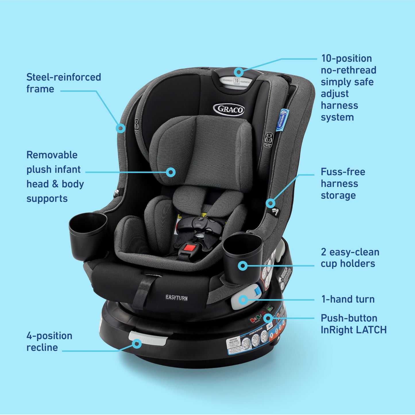 Graco EasyTurn360 2 In 1 Convertible Car Seat 360 Degree Rotation For Easy In And Out
