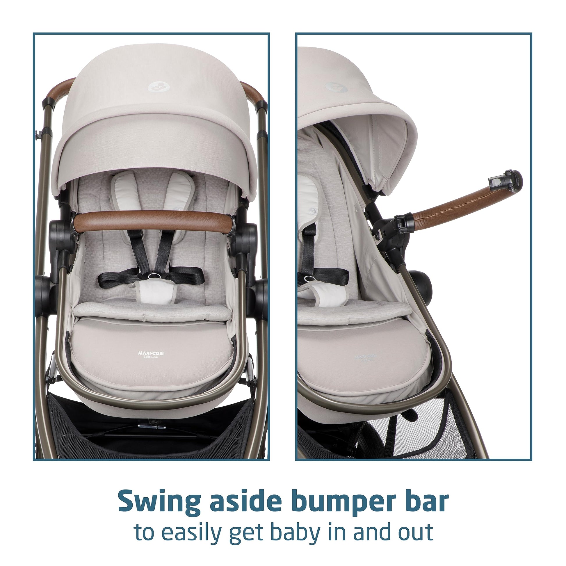 Maxi-Cosi Zelia Luxe 5-in-1 modular travel system with stroller and car seat, designed for versatile family travel.