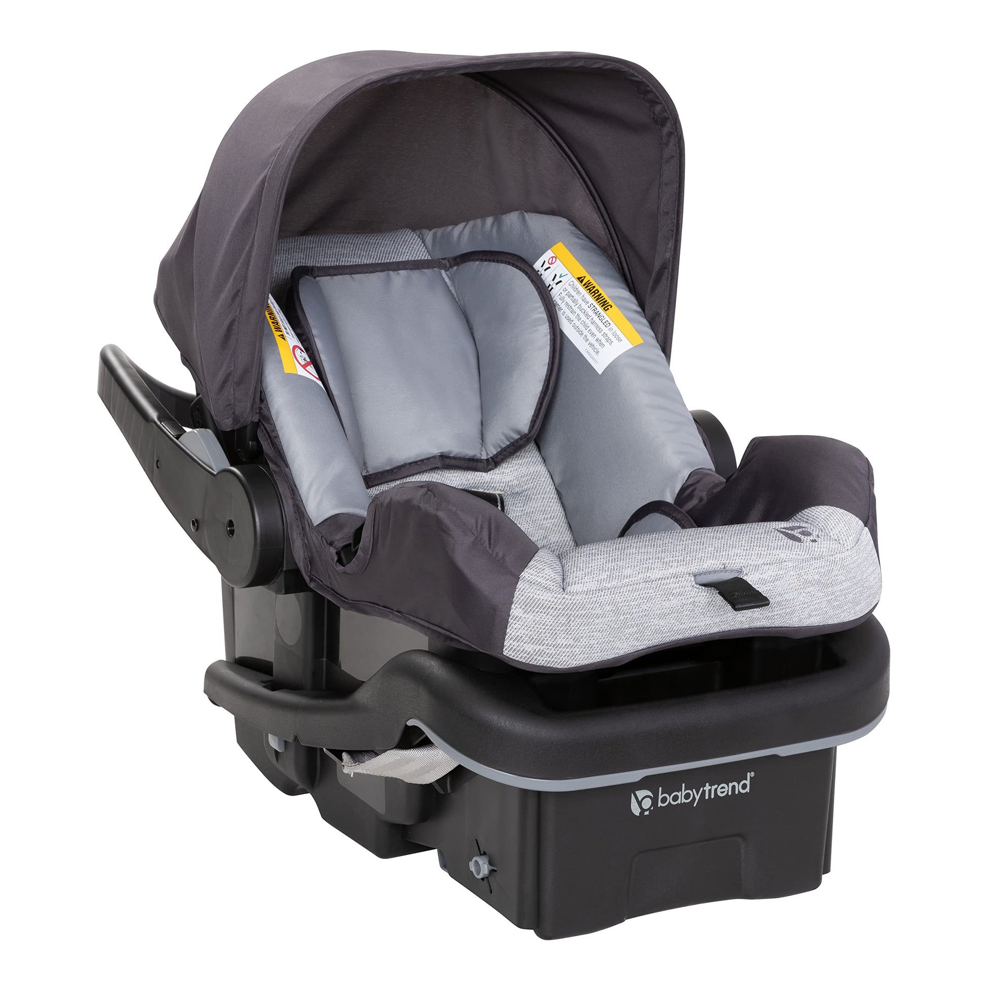 Pink Bamboo Baby Trend Passport cargo stroller travel system with EZ-Lift Plus infant car seat, featuring a pink fabric and storage basket.