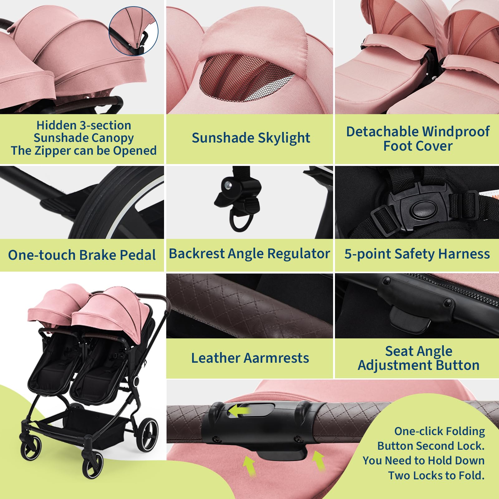 Lightweight double stroller for twins by My Store, side-by-side infant and toddler stroller with adjustable canopy and reclining seats.