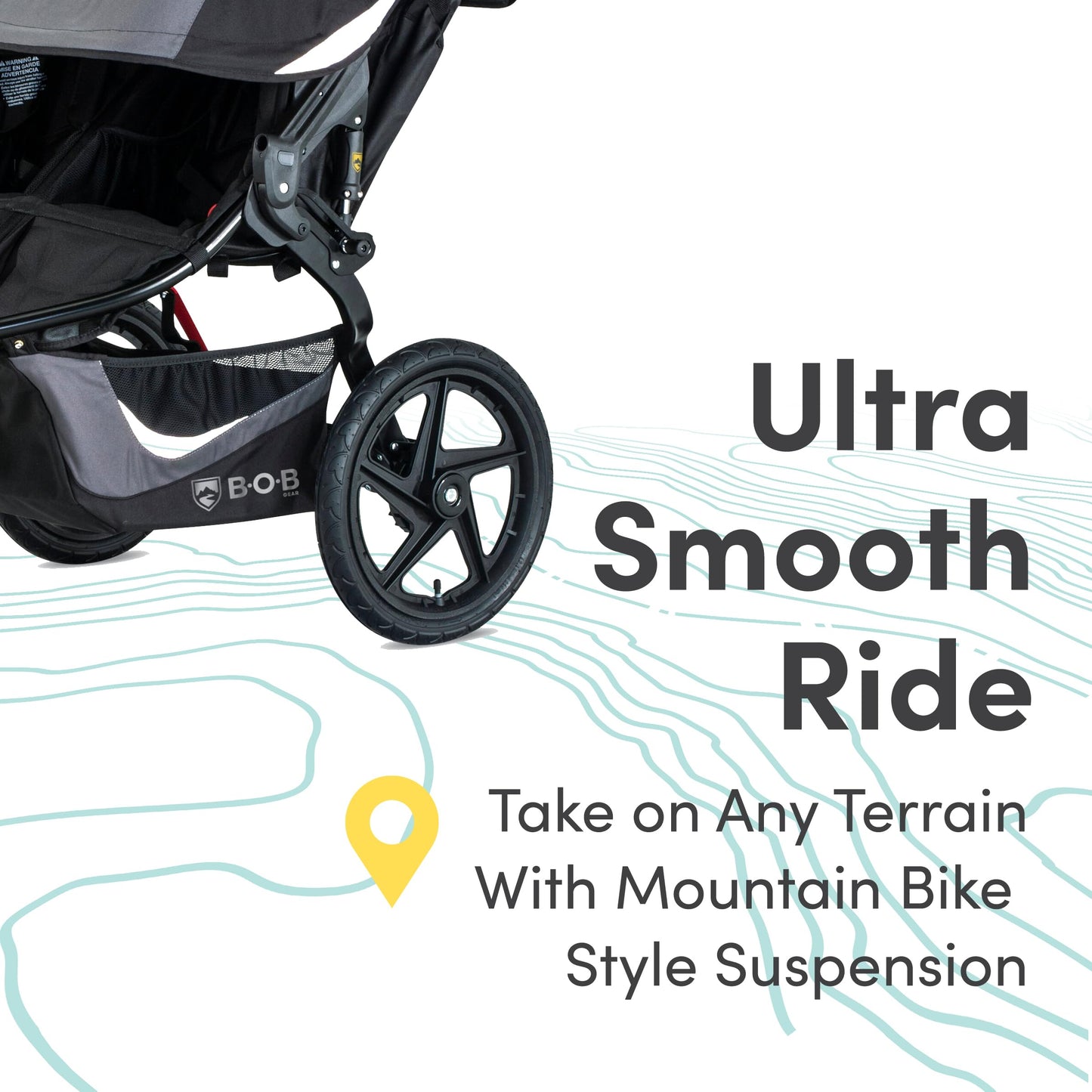 My Store BOB Gear Revolution Flex 3.0 Double Jogging Stroller in Graphite Black, showing the sturdy frame and twin seats.