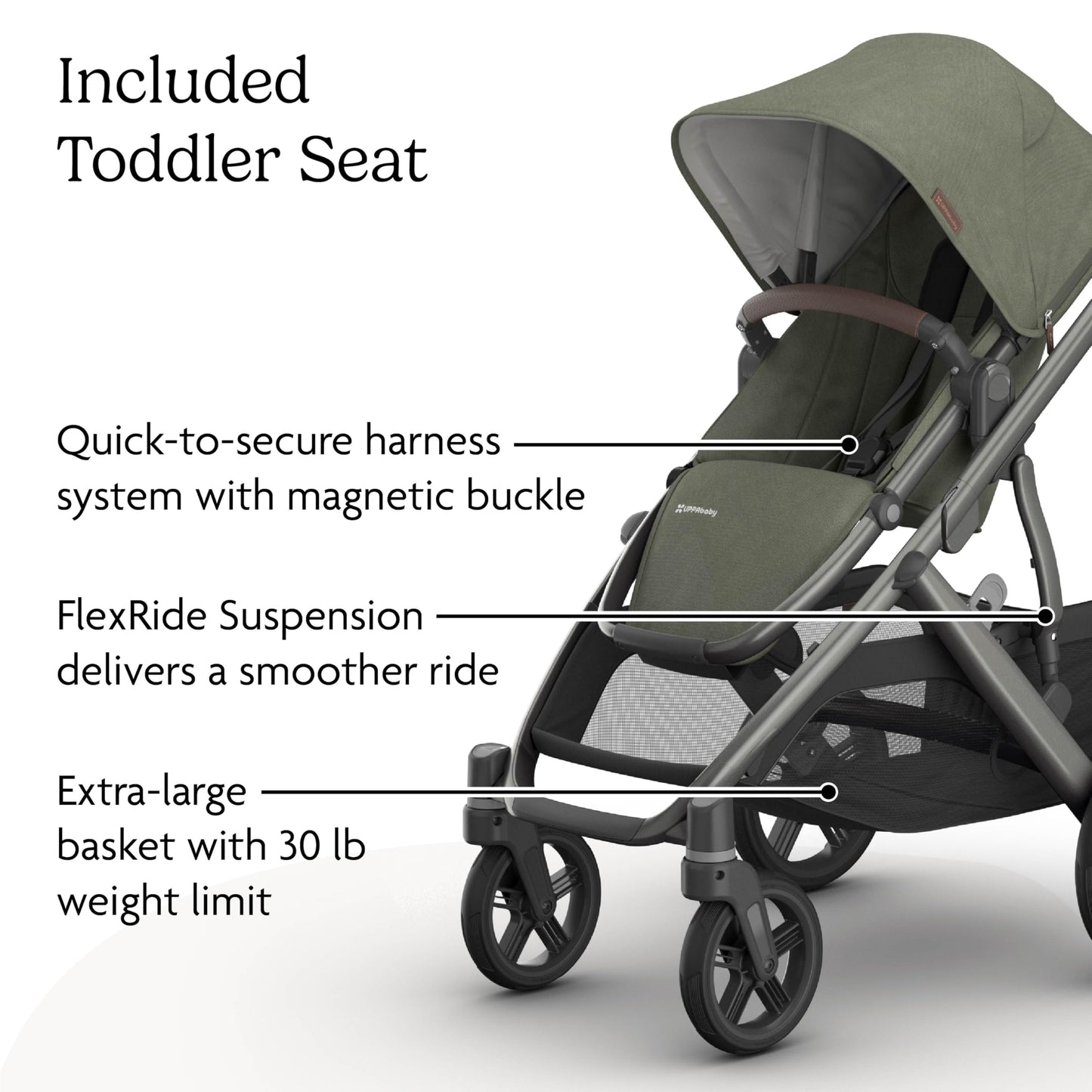 UPPAbaby Vista V3 convertible stroller for baby and toddler, charcoal frame with all-wheel suspension and large storage basket