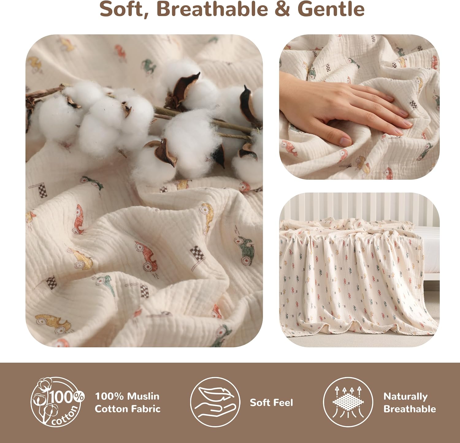 AUSNT4LCOBL-30 Muslin Cotton Toddler Blanket 76.2 x 101.6 cm