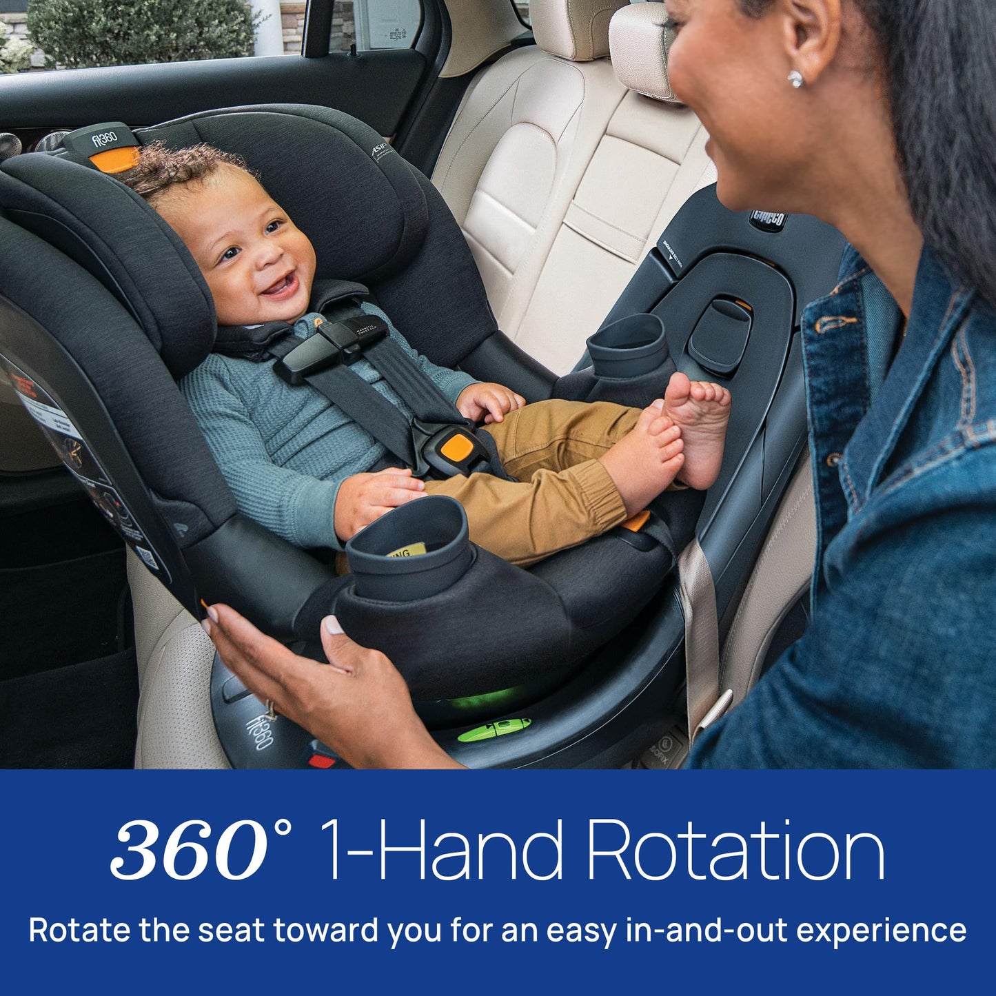 Chicco Fit360 ClearTex Rotating Convertible Car Seat With 360 Degree Rotation And Lever Lock System Obsidian Black