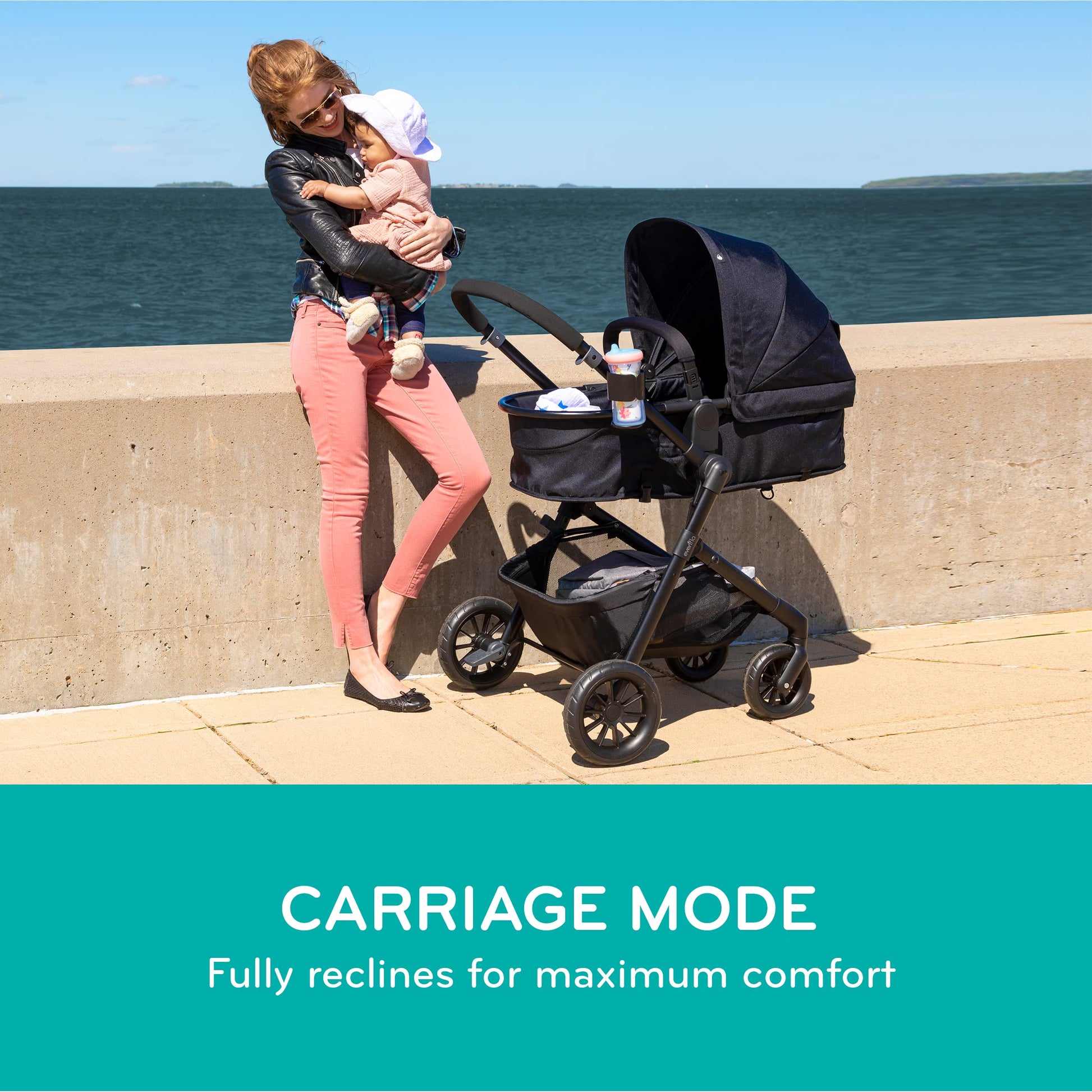 Evenflo Pivot Modular Travel System with SafeMax Car Seat, stroller with car seat attached, suitable for infants and toddlers