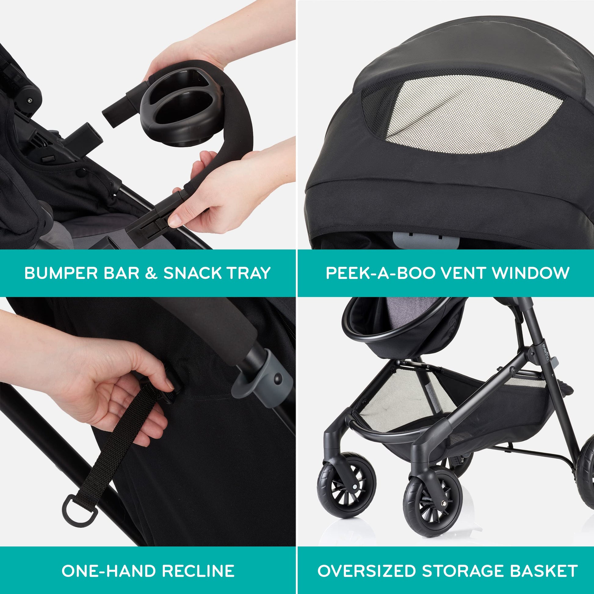 Evenflo Pivot Modular Travel System with SafeMax Car Seat, stroller with car seat attached, suitable for infants and toddlers