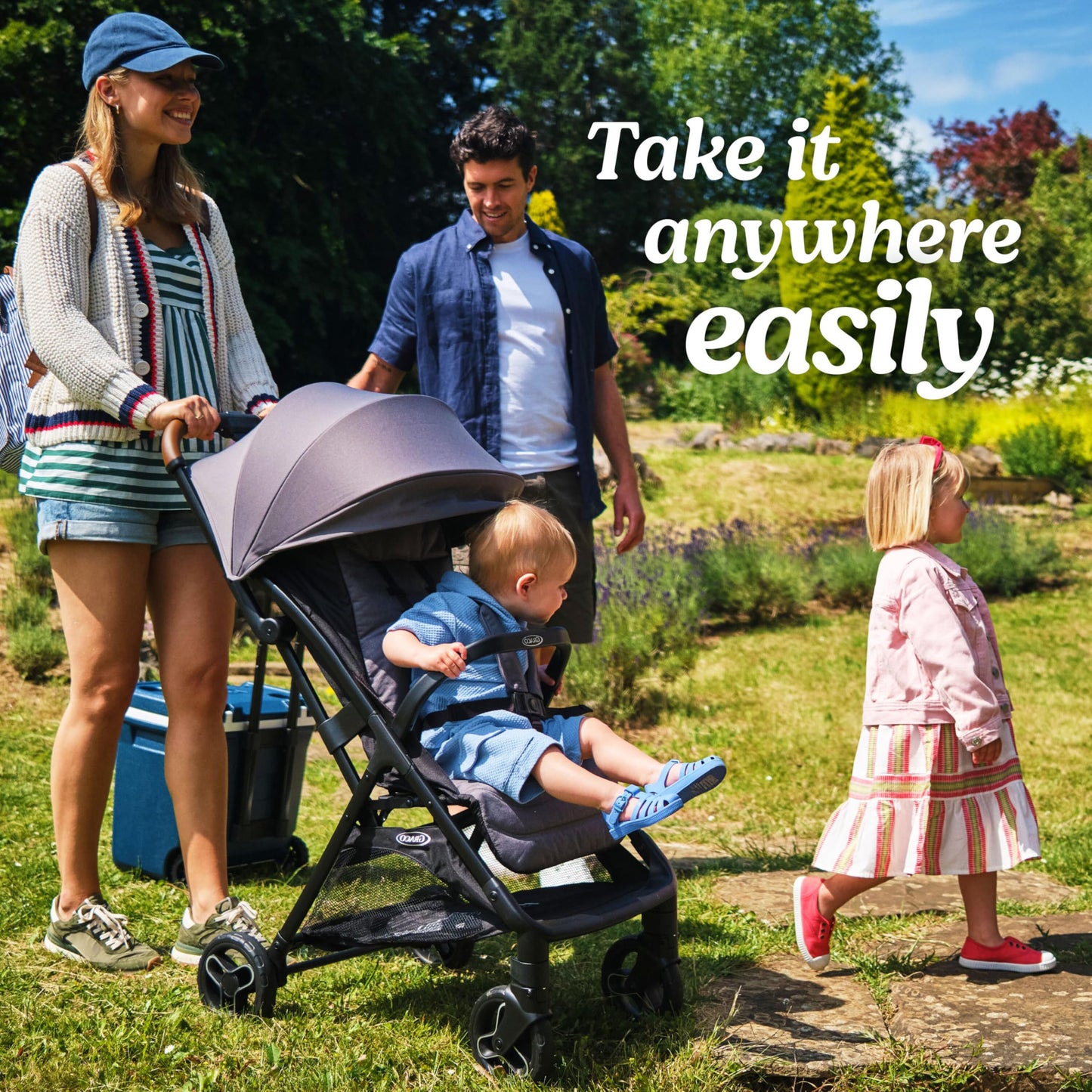 Graco Ready2Jet compact travel stroller with automatic fold, overhead friendly design, lightweight and easy to maneuver.