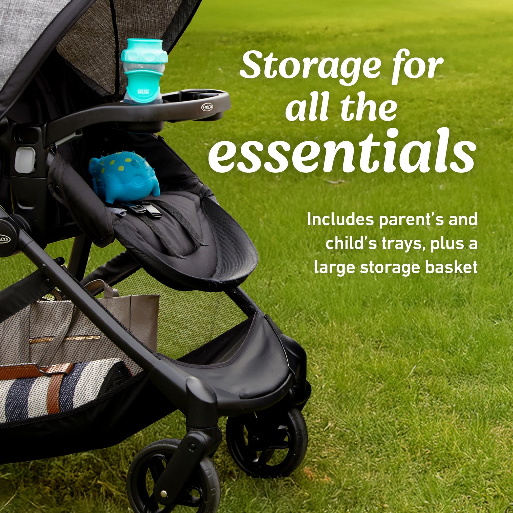 Graco Modes Element Canter travel system with stroller and infant car seat, featuring adjustable handles and fabric canopy.