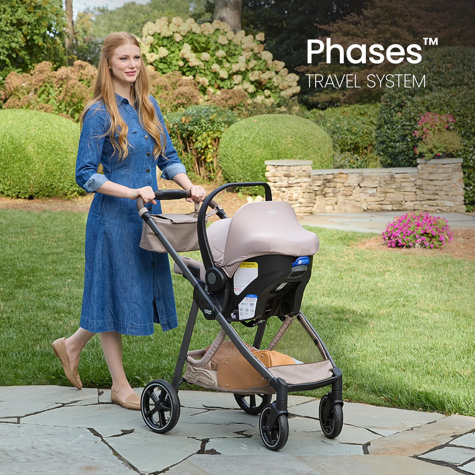 Britax Phases travel system with Arbor infant car seat, stroller, stayTight base, parent organizer, in Raven Black.