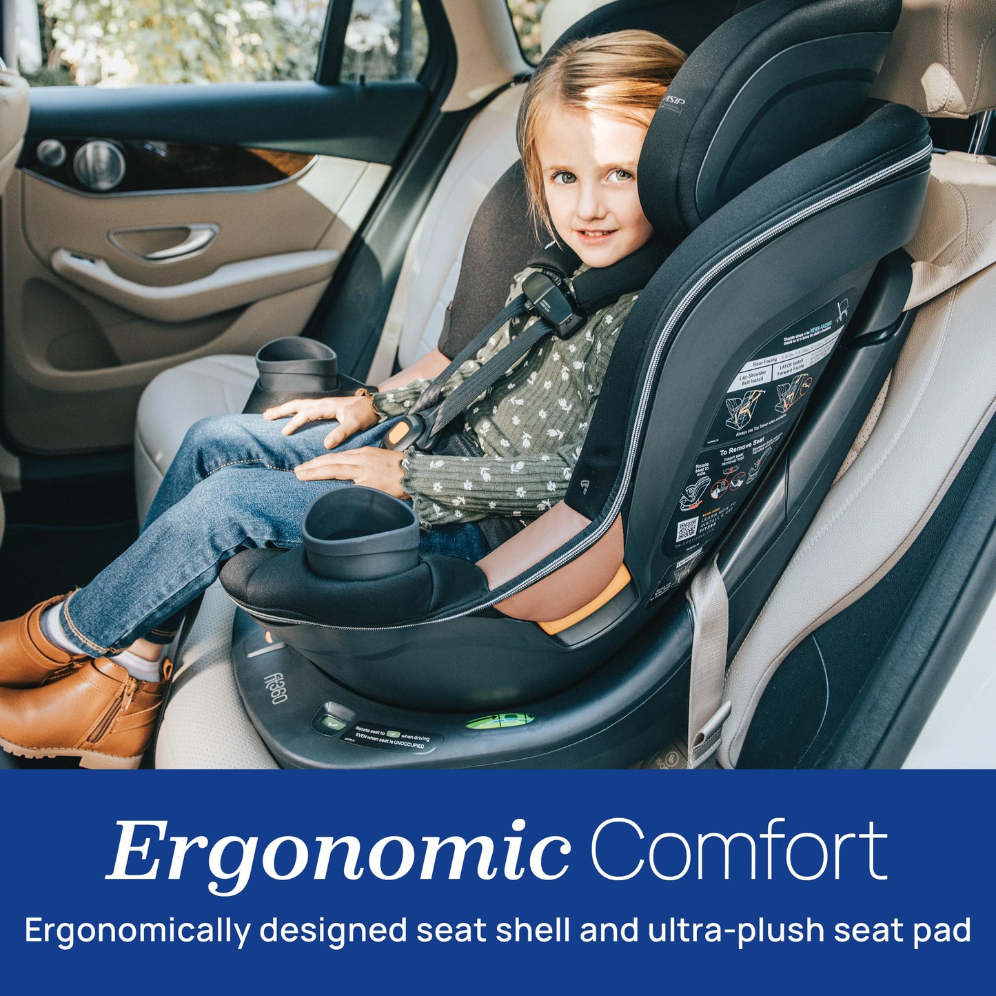 Chicco Fit360 ClearTex Rotating Convertible Car Seat With 360 Degree Rotation And Lever Lock System Obsidian Black