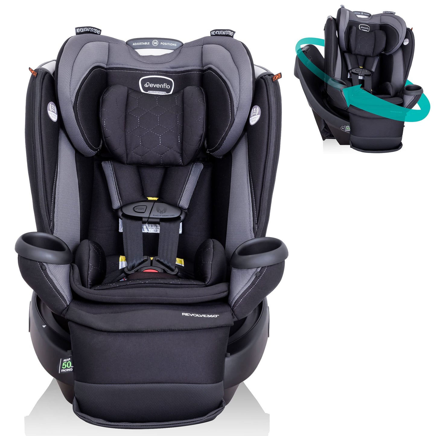 Evenflo Revolve360 Extend Convertible Car Seat with 360 Degree Rotation, Extended Rear-Facing, Forward-Facing, Booster Mode, and Secure LATCH Install, Revere Gray