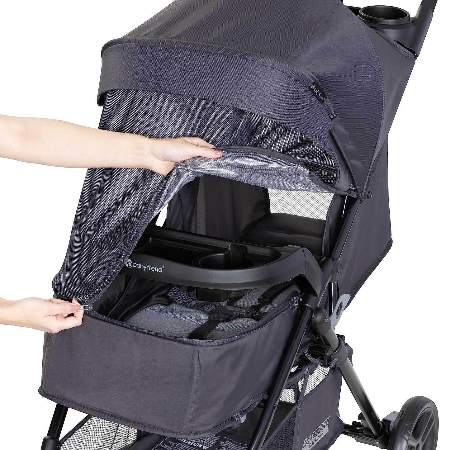 Baby Trend Passport cargo stroller with pink bamboo accents and EZ-Lift infant car seat, designed for convenient travel with babies.