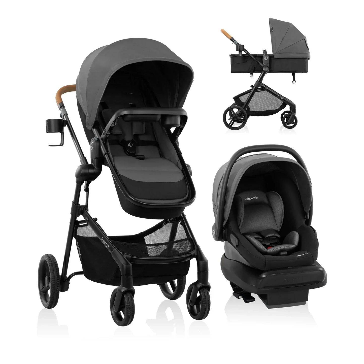 Evenflo Pivot Travel System With LiteMax NXT Infant Car Seat - 6 Modes And Upgraded Wheels For A Smooth Ride