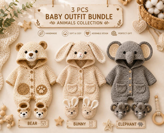 4508807902 Baby Animal Outfit Crochet Pattern Bundle PDF