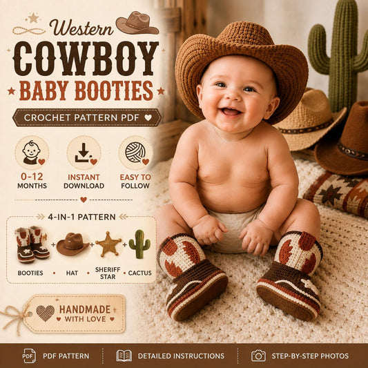 Cowboy Baby Boots Crochet Pattern PDF