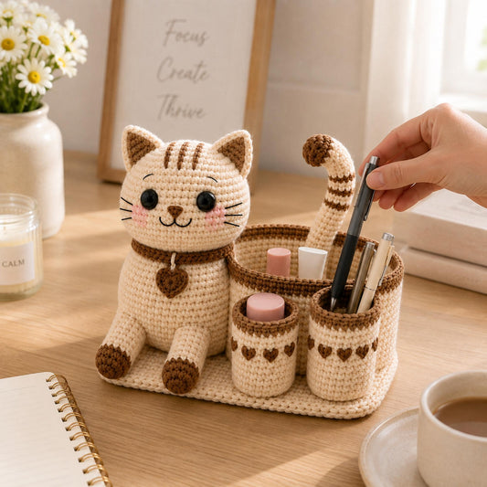 4549637915 Crochet Cat Desk Organizer Pattern PDF