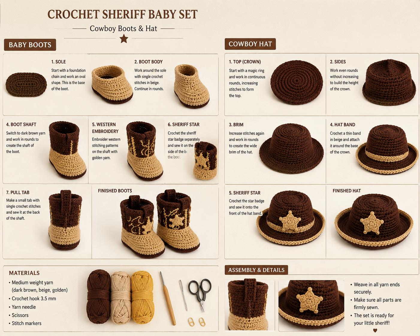 4558338766 Wild West Baby Sheriff Set Crochet Pattern PDF
