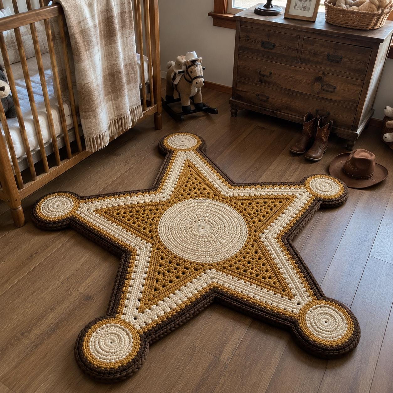 4558895292 Wild West Sheriff Badge Rug Crochet Pattern PDF