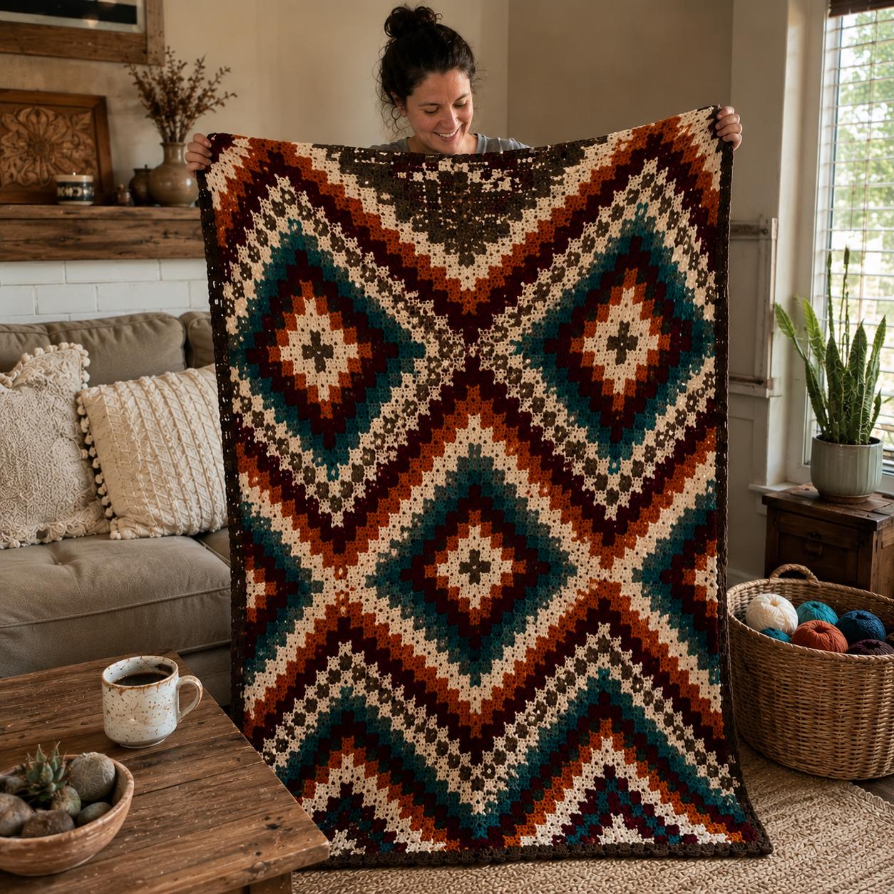 4559001782 Southwestern Diamond Blanket Crochet Pattern PDF