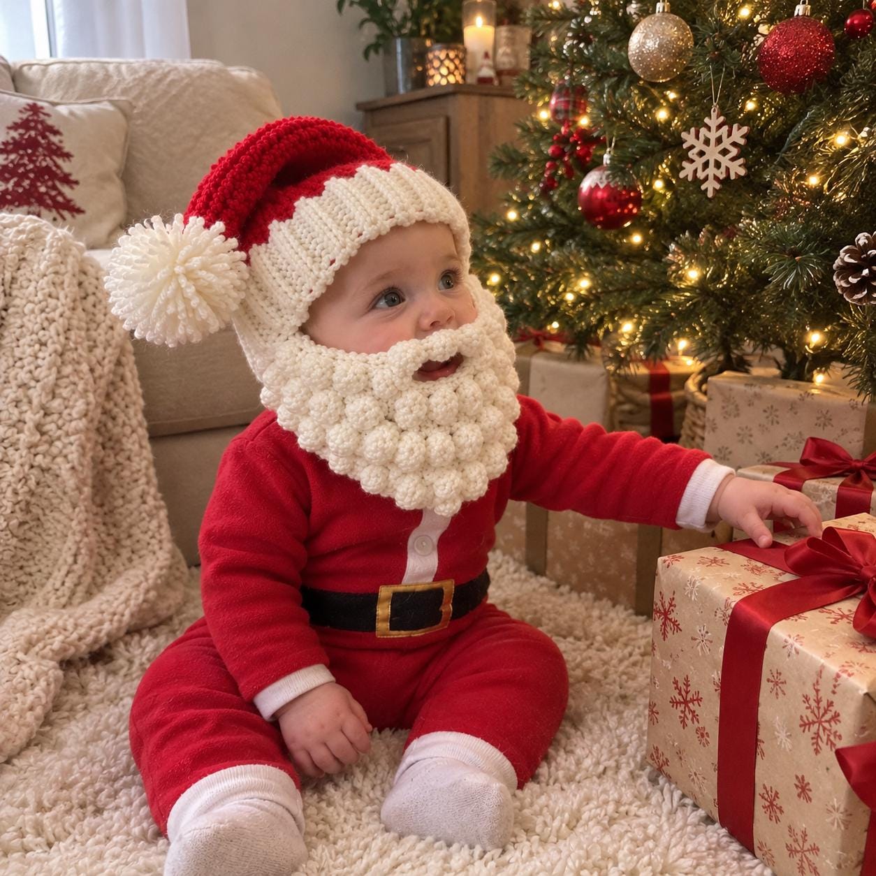 4563821507 Santa Baby Hat Beard Set Crochet Pattern PDF