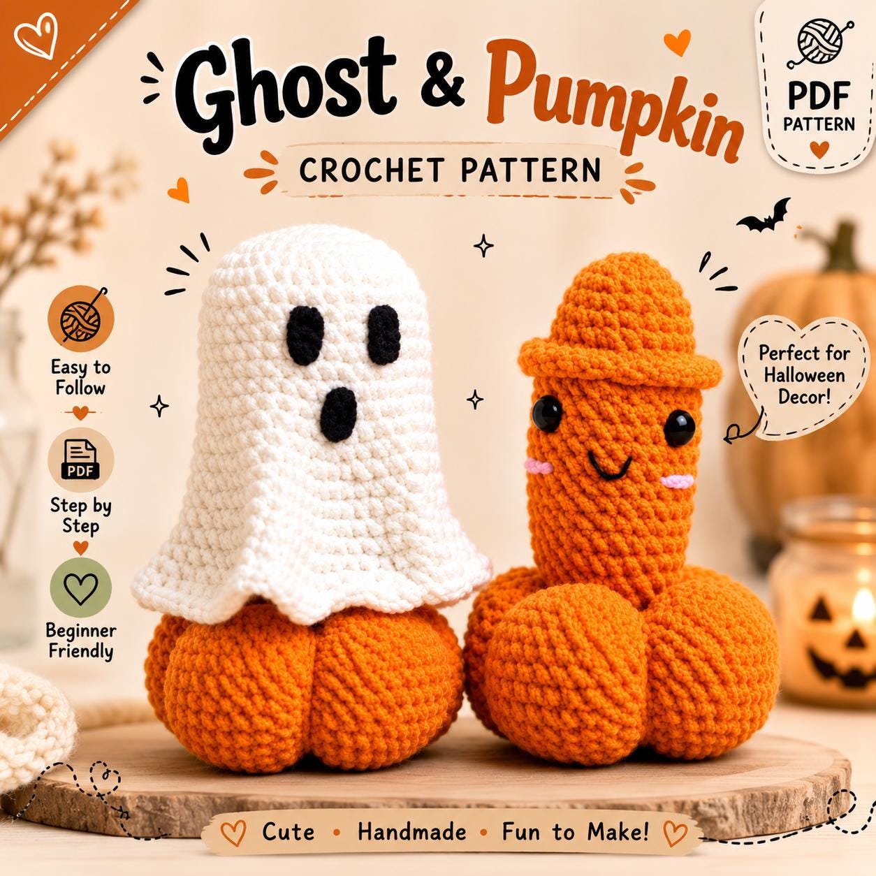 4563893092 Halloween Ghost Pumpkin Amigurumi Crochet Pattern PDF