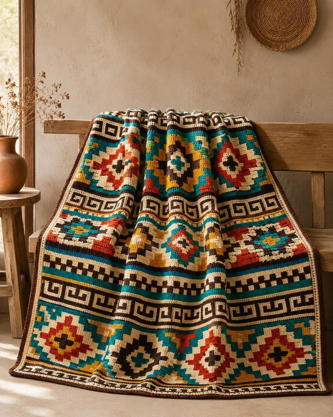 4565099613 Southwest Blanket Aztec Throw Crochet Pattern PDF