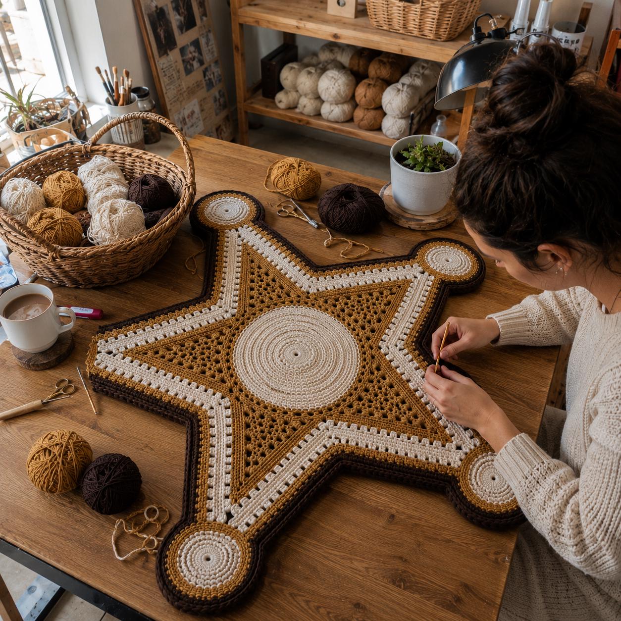 4558895292 Wild West Sheriff Badge Rug Crochet Pattern PDF