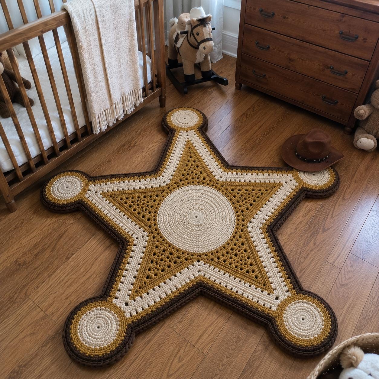 4558895292 Wild West Sheriff Badge Rug Crochet Pattern PDF
