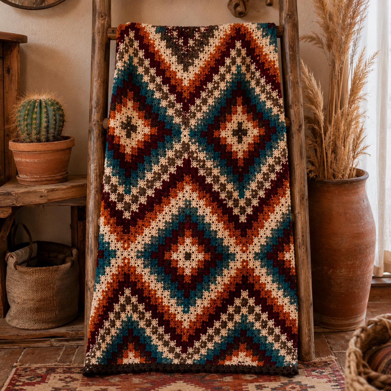 4559001782 Southwestern Diamond Blanket Crochet Pattern PDF