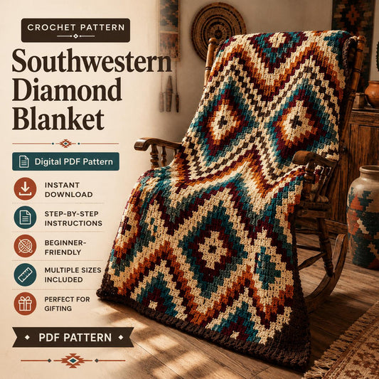 4559001782 Southwestern Diamond Blanket Crochet Pattern PDF