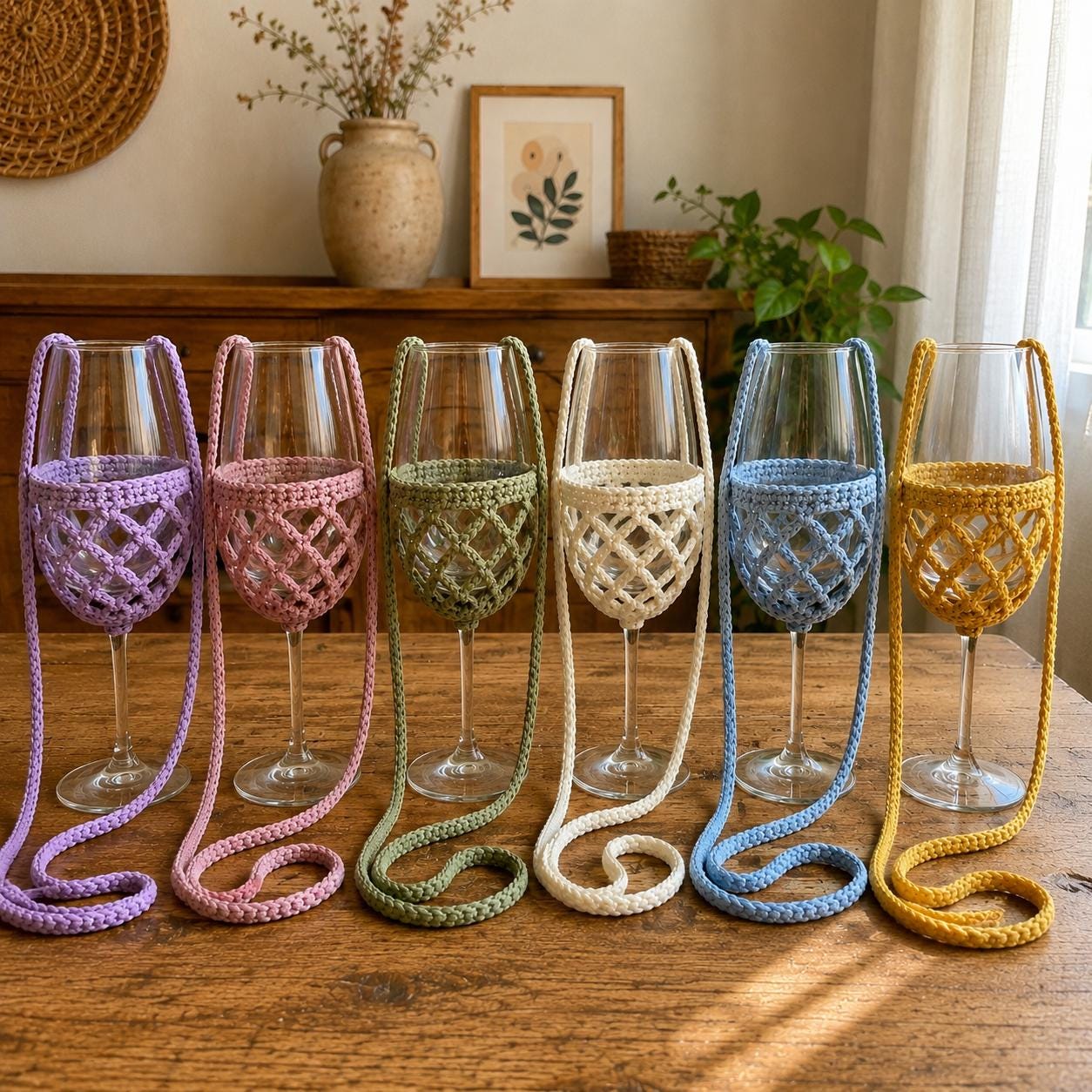 4559758368 Wine Glass Holder Lanyard Crochet Pattern PDF