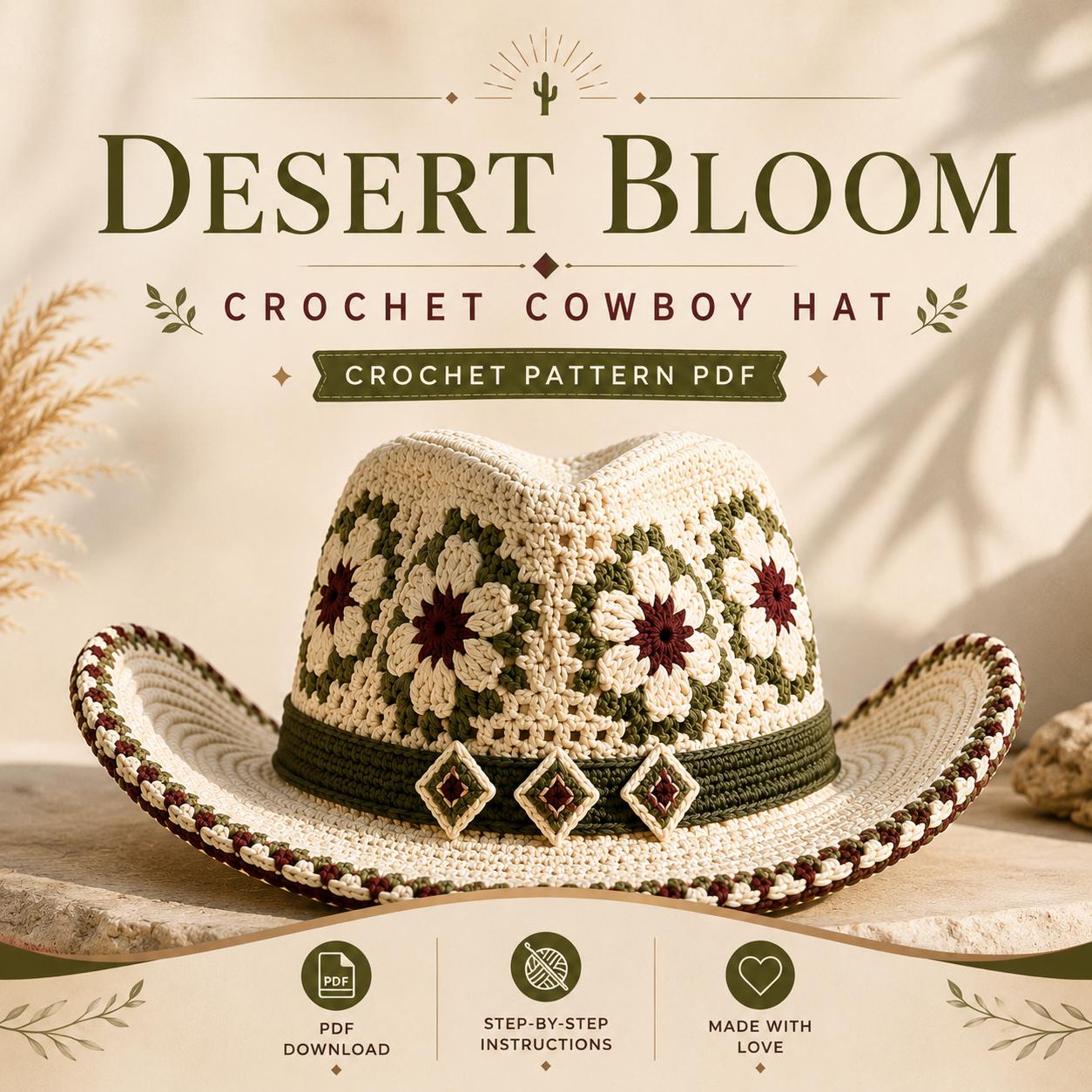 4563267854 Desert Cowboy Hat Crochet Pattern PDF