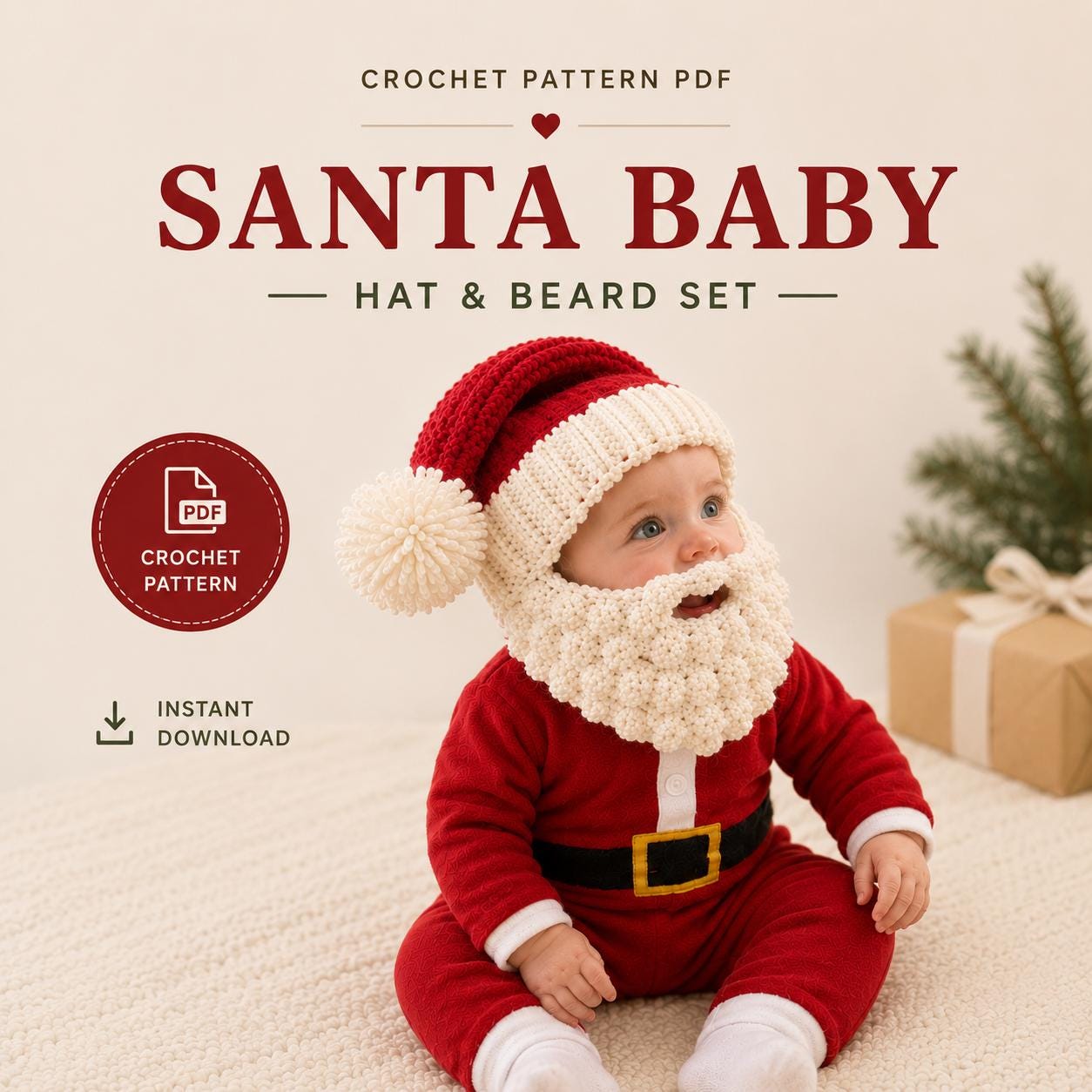 4563821507 Santa Baby Hat Beard Set Crochet Pattern PDF