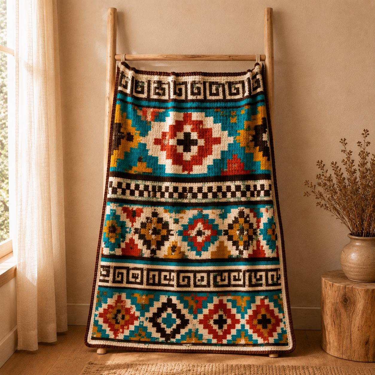 4565099613 Southwest Blanket Aztec Throw Crochet Pattern PDF