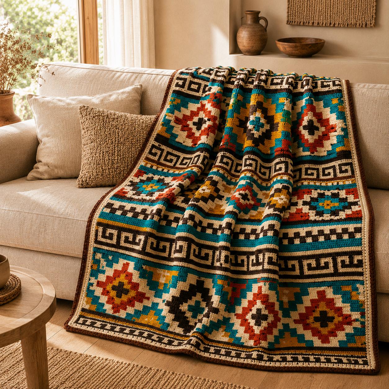 4565099613 Southwest Blanket Aztec Throw Crochet Pattern PDF