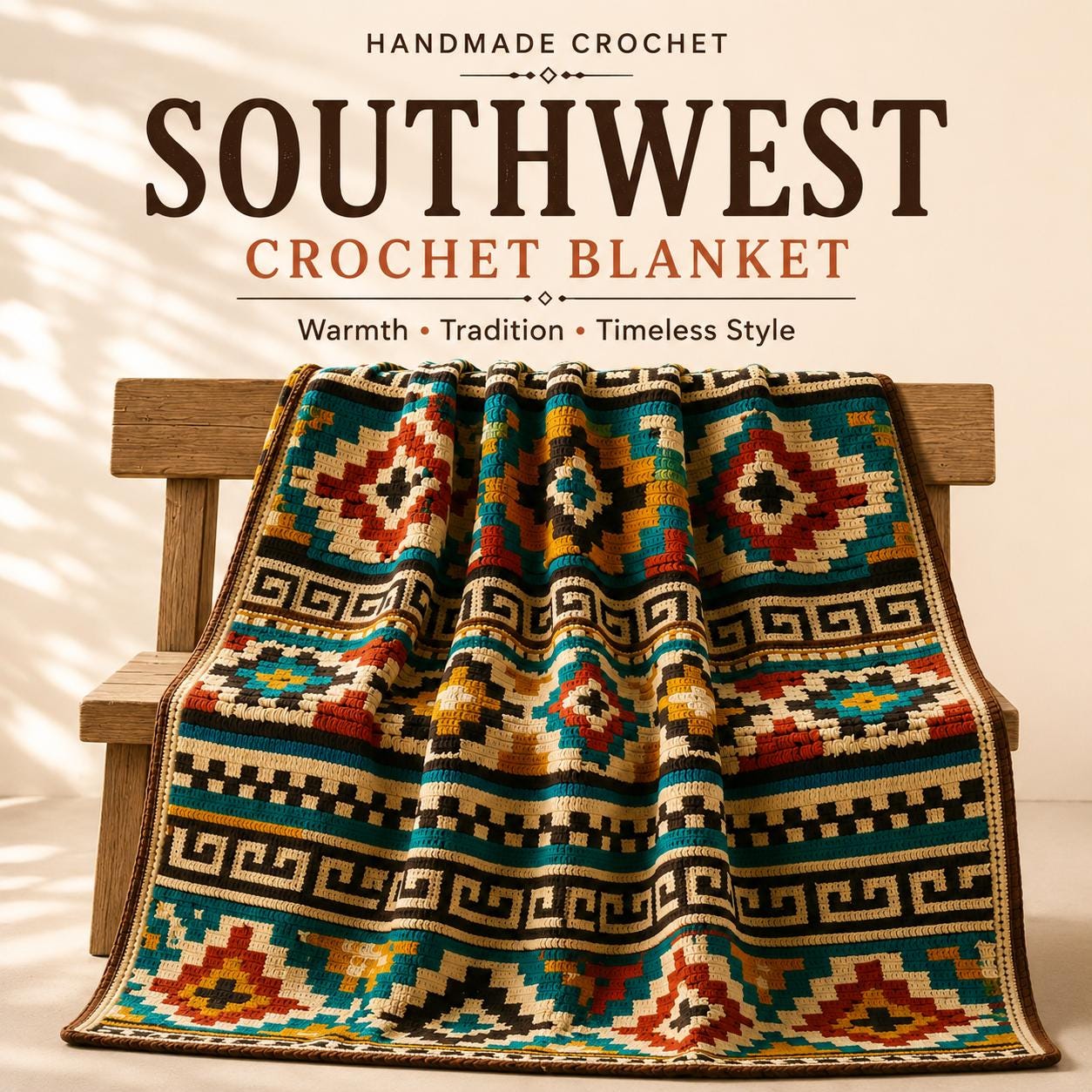 4565099613 Southwest Blanket Aztec Throw Crochet Pattern PDF