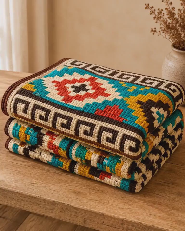 4565099613 Southwest Blanket Aztec Throw Crochet Pattern PDF